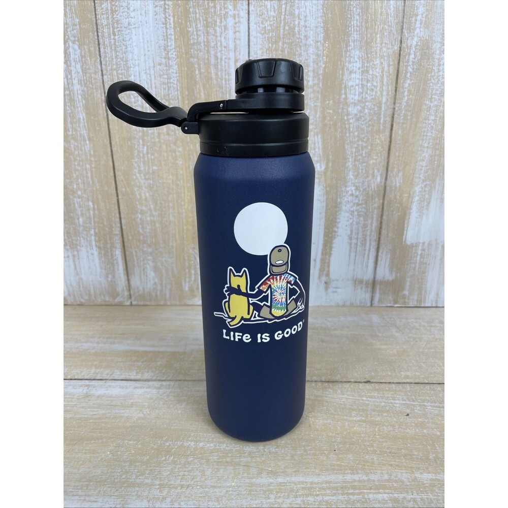 Life Is Good Tie Dye Jake & Rocket Dog Moon Dark Blue Travel Mug Metal